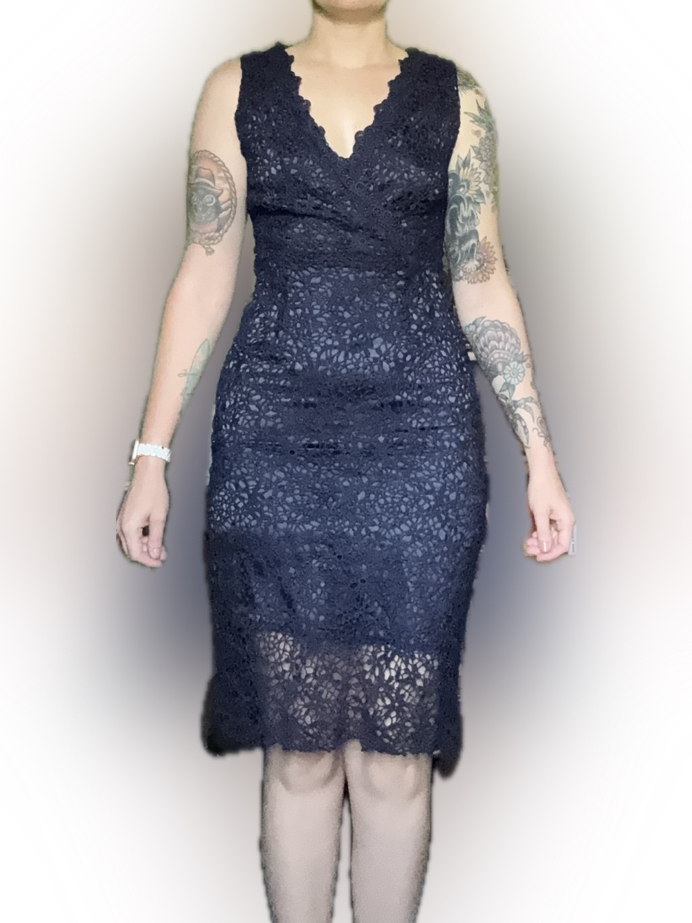 StyleWe Navy Lace Sheath Midi Dress NWT | Sleeveless Cocktail | Size S